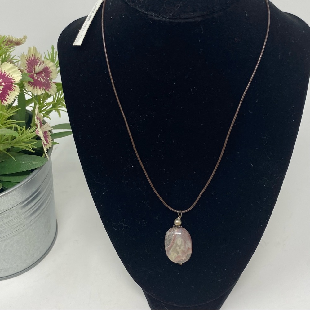 NWT 21st and Stone Sterling Silver Genuine Stone Brown Leather Agate Necklace